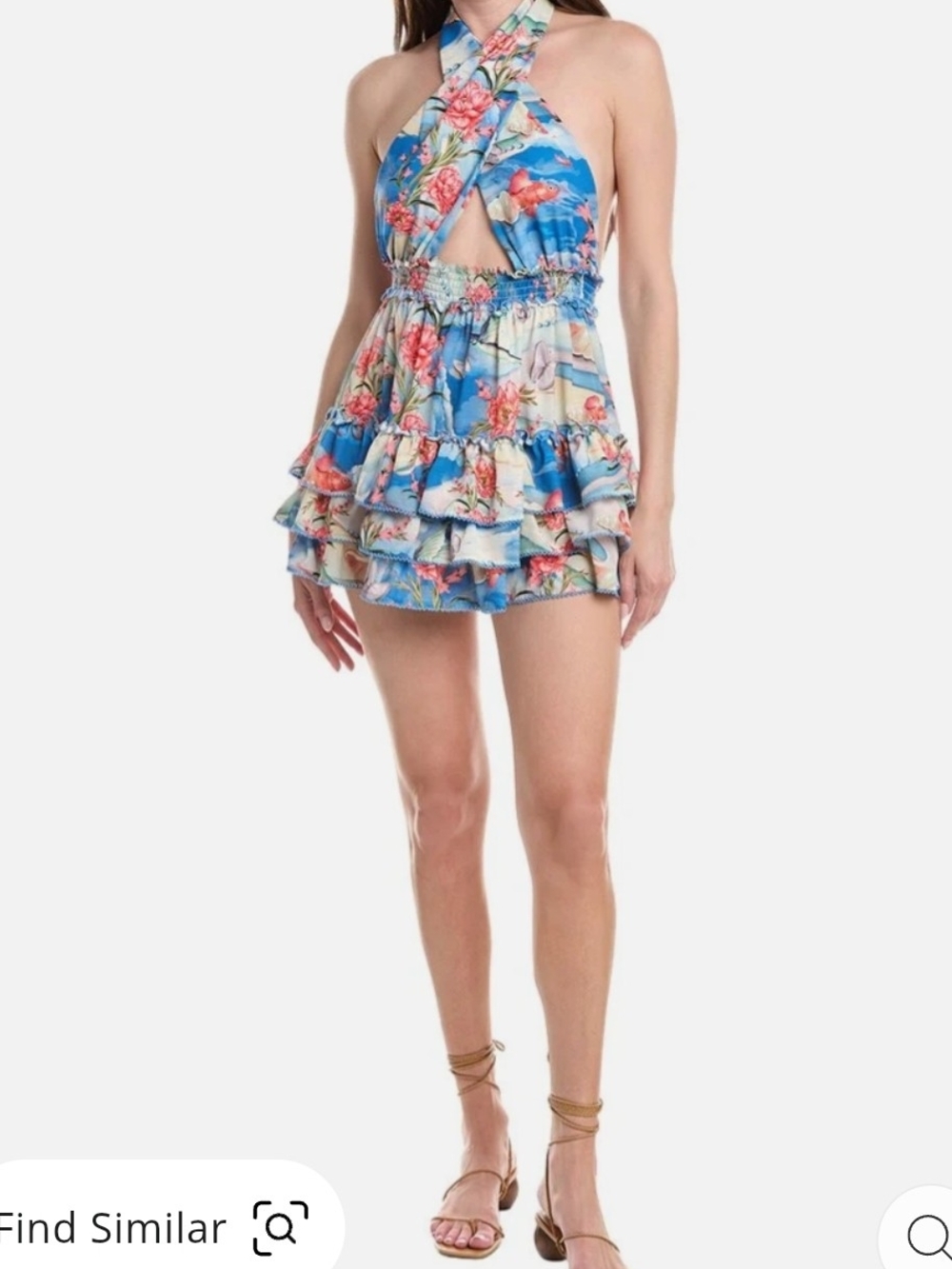 Agua Bendita Blue Floral Halter Mini Dress